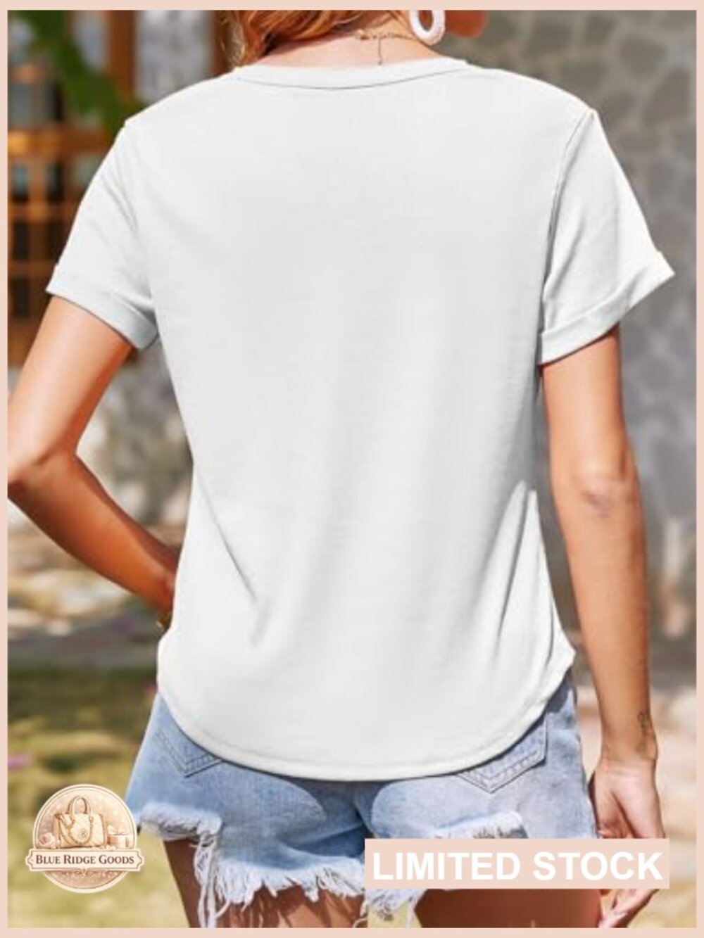 Ribbed Knit V Neck Tee Casual Henley Short Sleeve Summer Stretchy Fitted Top - Picture 5 of 7